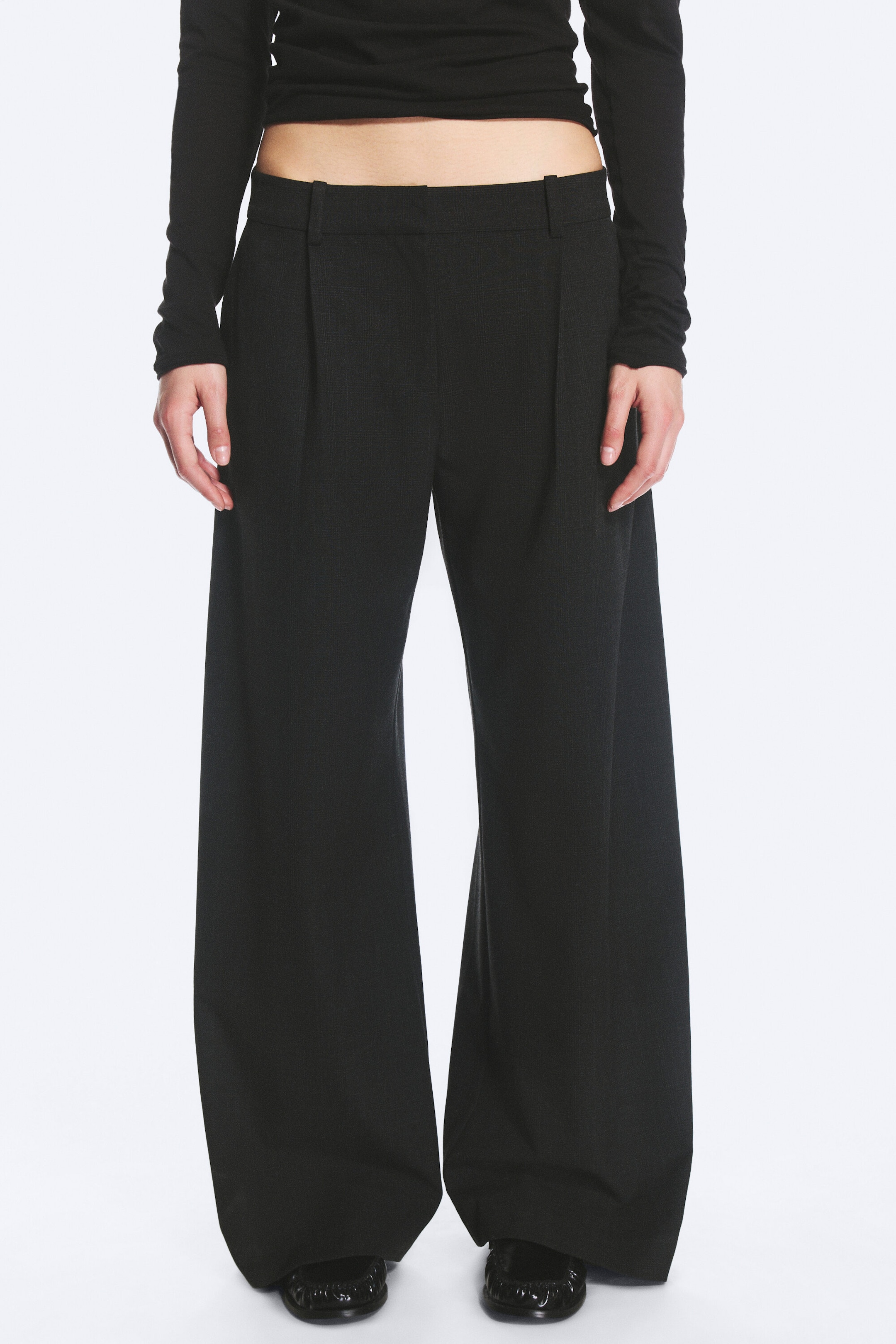 Checked Dark Grey - Low Waist Wide Suiting Trousers - 1