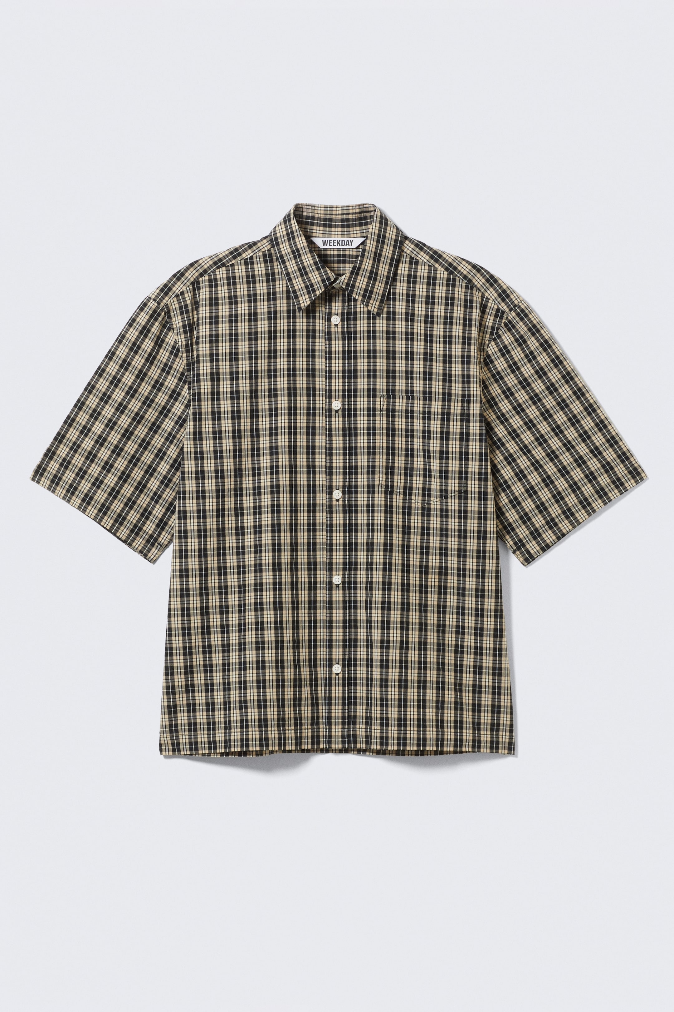 Ver imagem maior: Camisa de Algodão de Manga Curta com Corte Relaxado - Beige Check - HOMEM | H&M PT 1