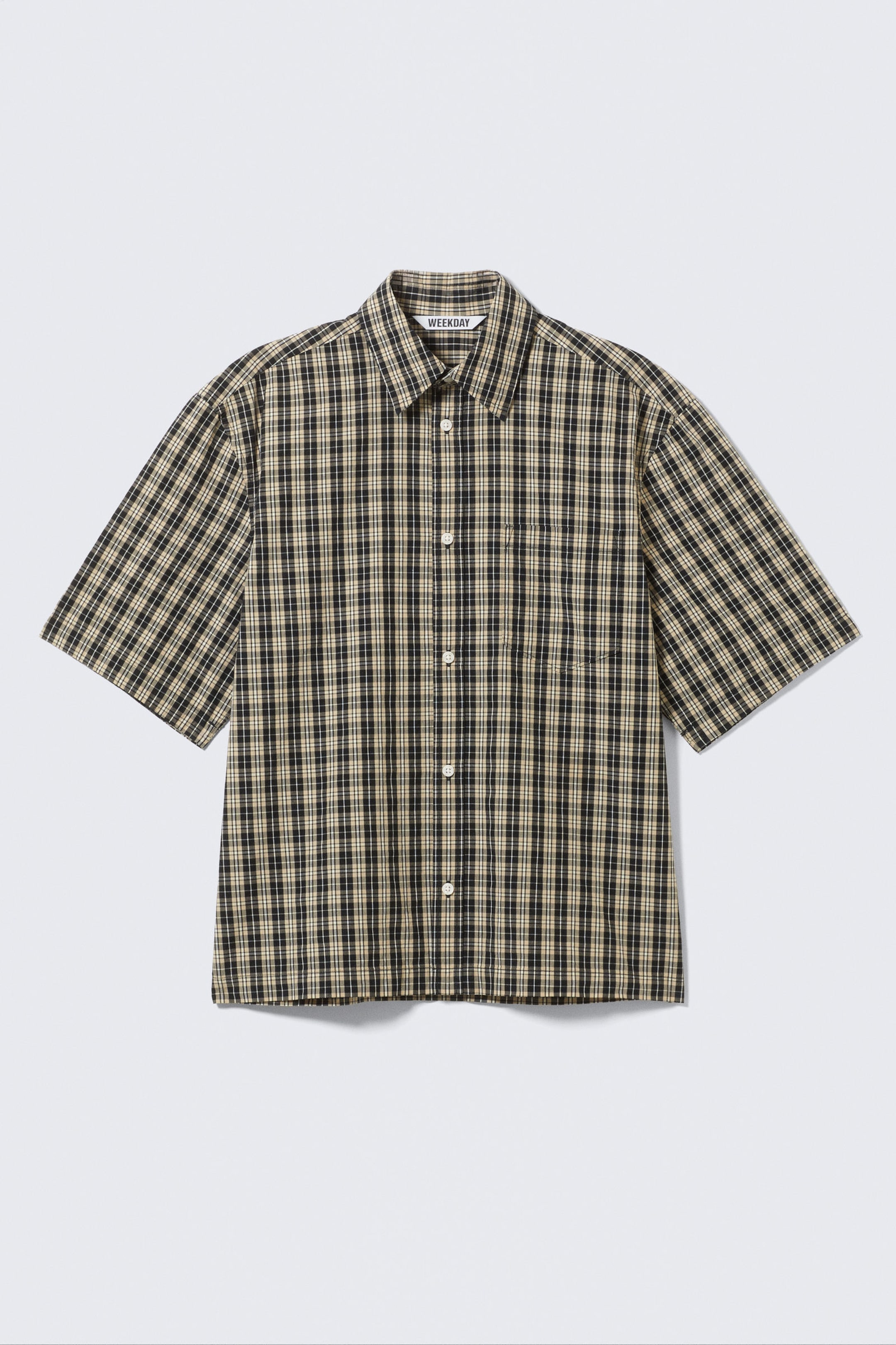 Beige Check - Relaxed Fit Short-Sleeved Cotton Shirt - 3