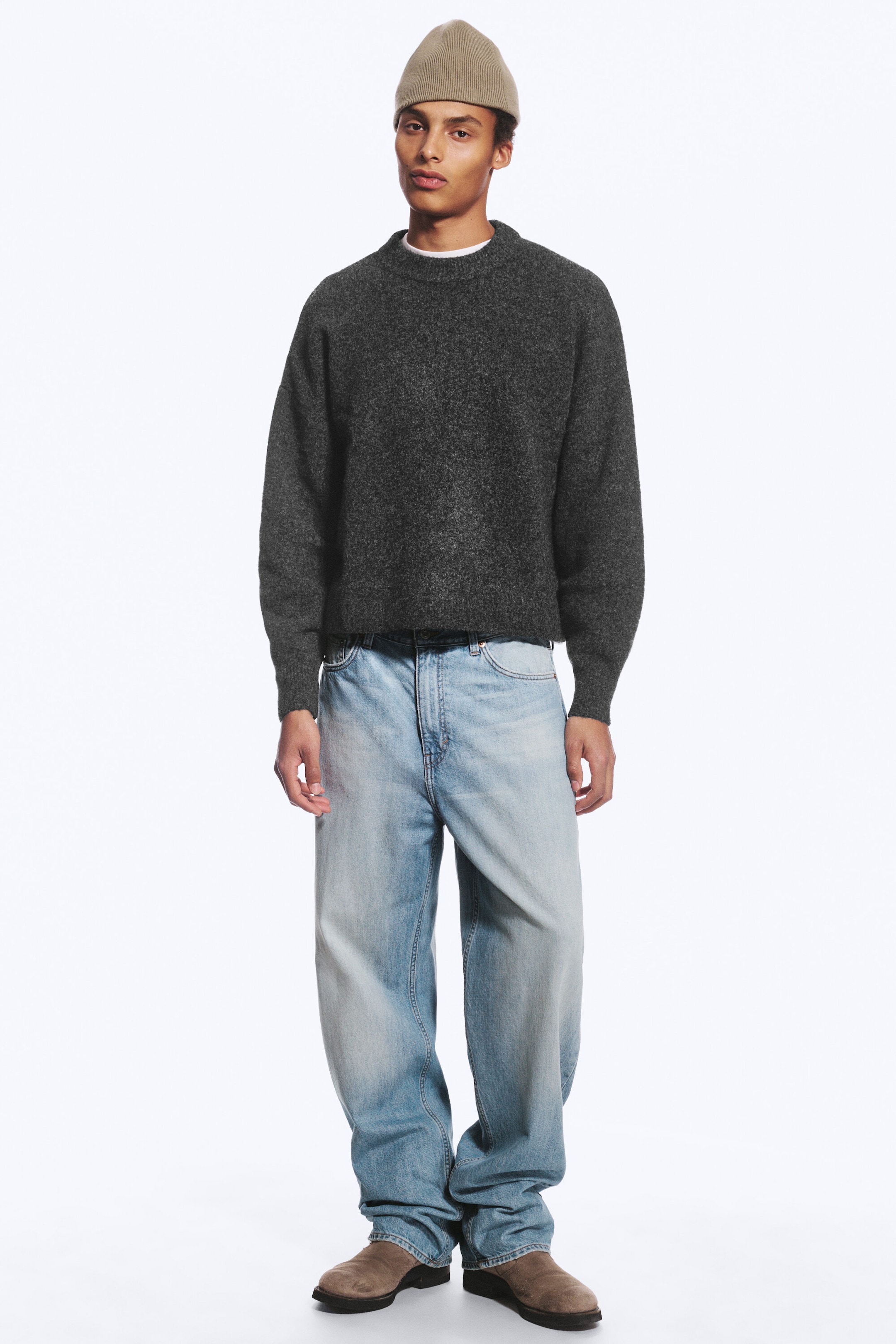 Dark Grey Melange - Relaxed Wool-Blend Crew-Neck Sweater - 2
