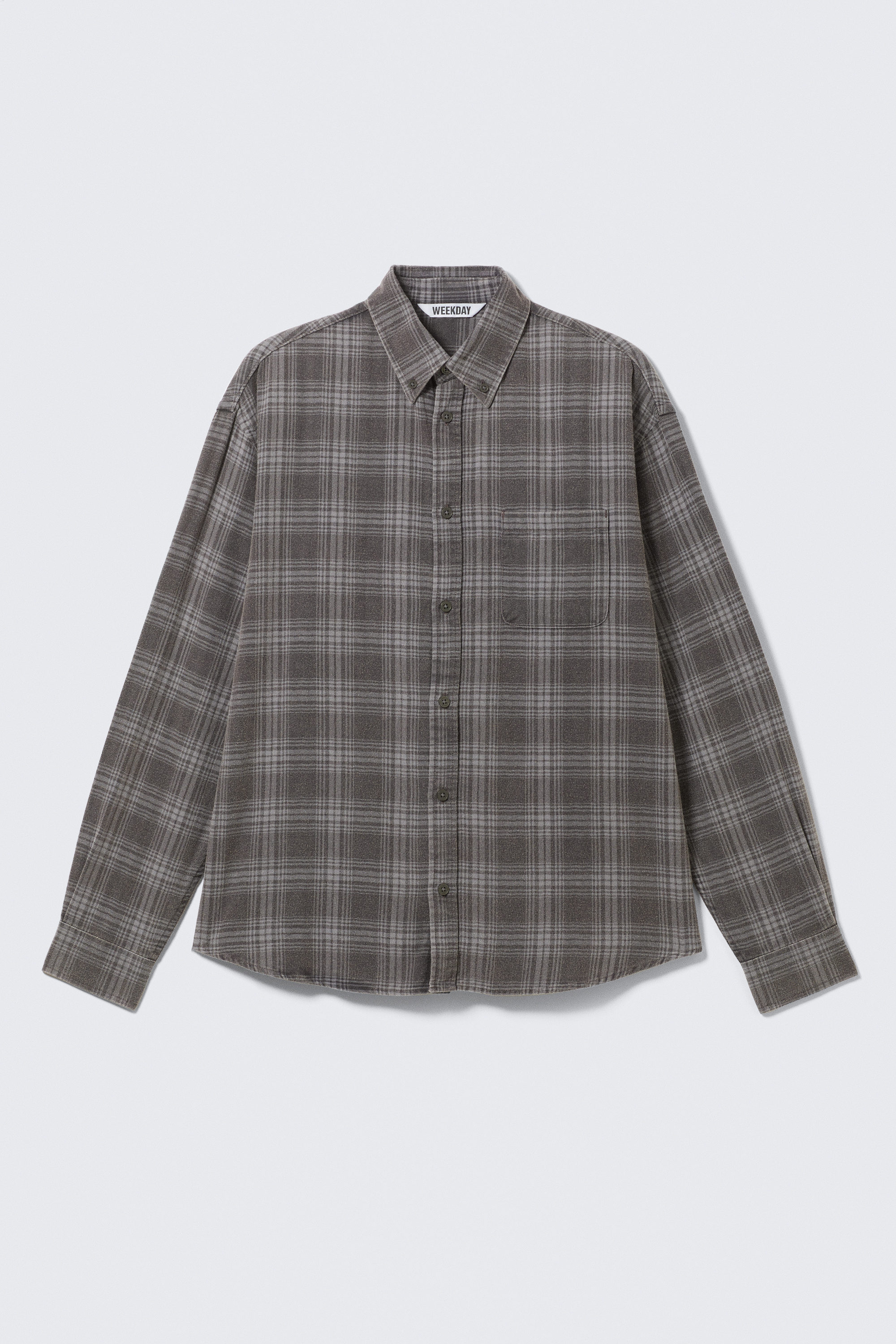 Checked Washed Grey - Washed Checked Button-Down Flannel Shirt - 1