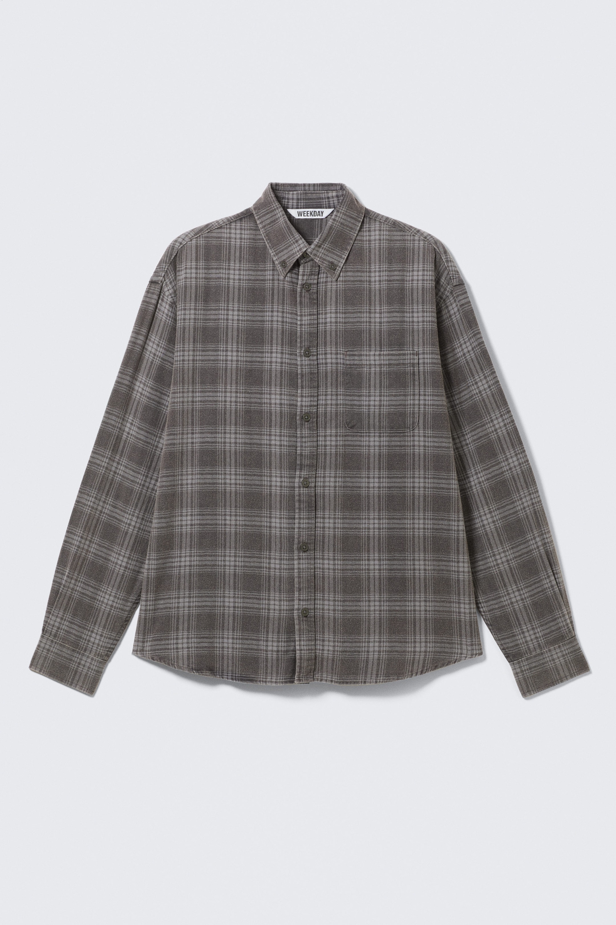 Checked Washed Grey - Washed Checked Button-Down Flannel Shirt - 4