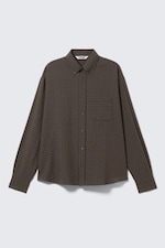 Checked Dark Brown - Loose Structured Button-Down Shirt - 4