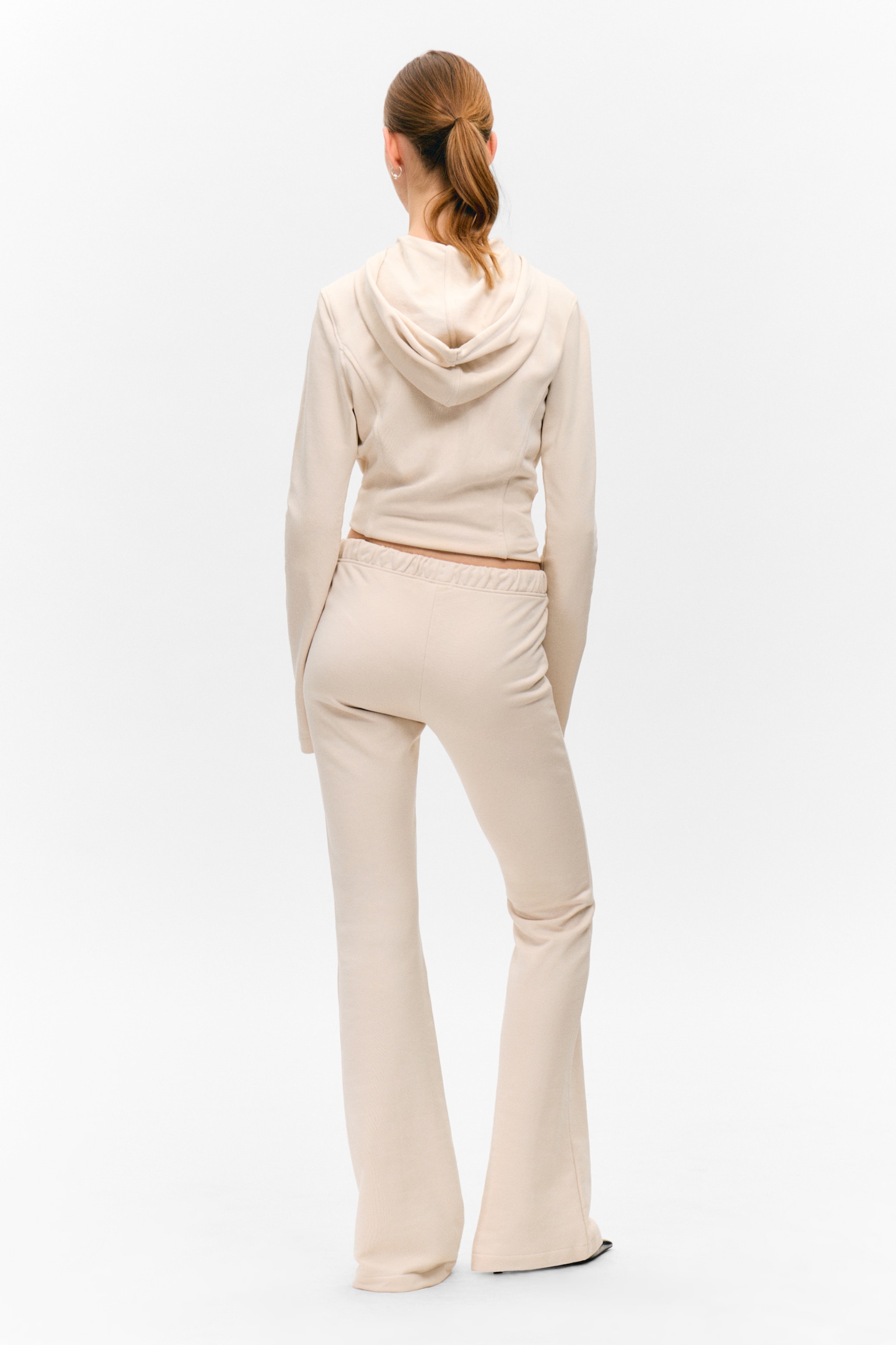 Mid Rise Pintuck Flared Sweatpants - Light Beige/Black - 4