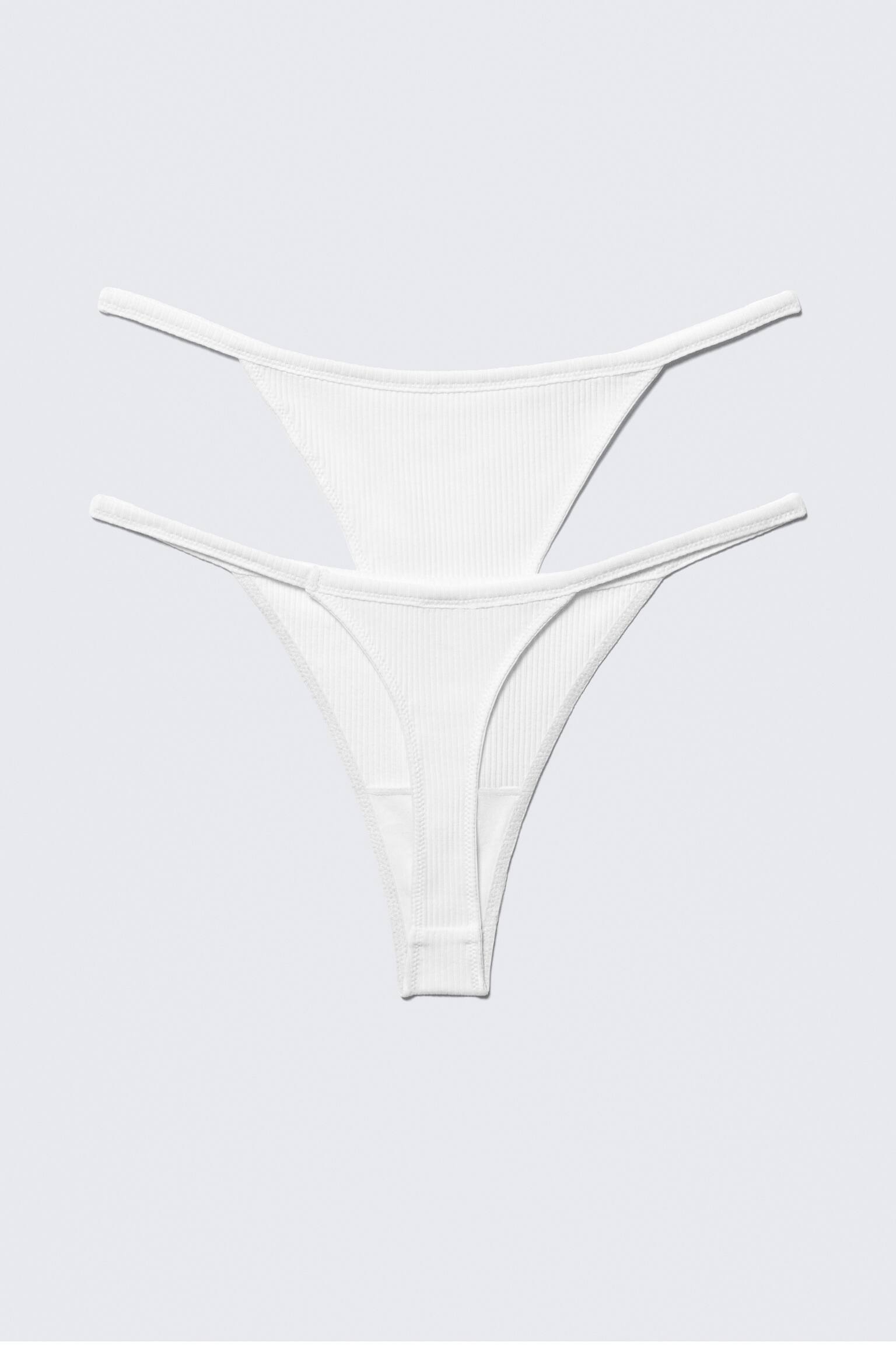 Lot de 2 strings tanga côtelés taille mi-haute - Blanc - 4