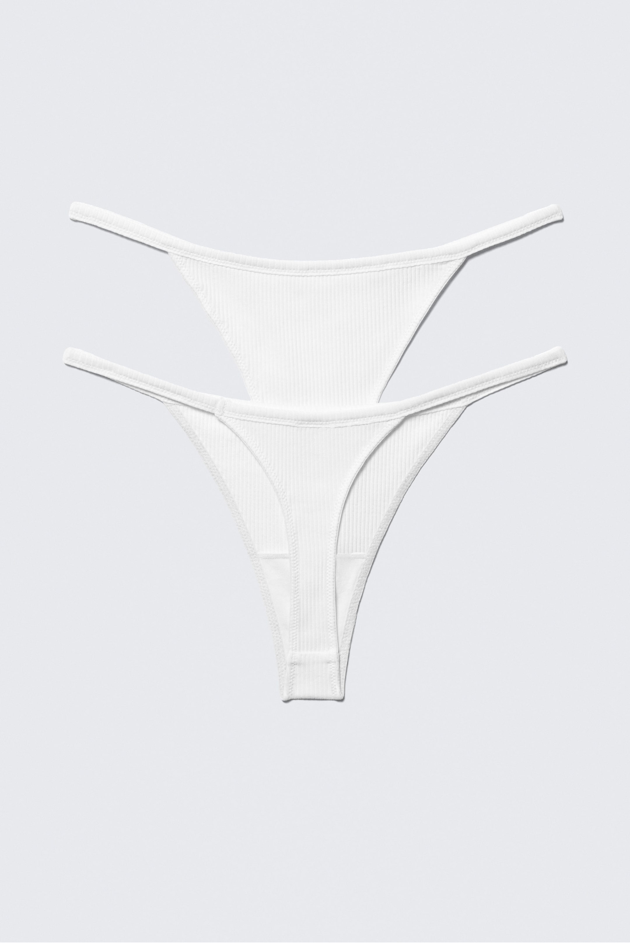 Weiß - 2er-Packung gerippte Tangas mit mittelhohem Bund - 2