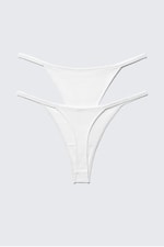 Weiß - 2er-Packung gerippte Tangas mit mittelhohem Bund - 1