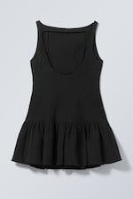 Black - Sleeveless Twill Mini Dress - 1