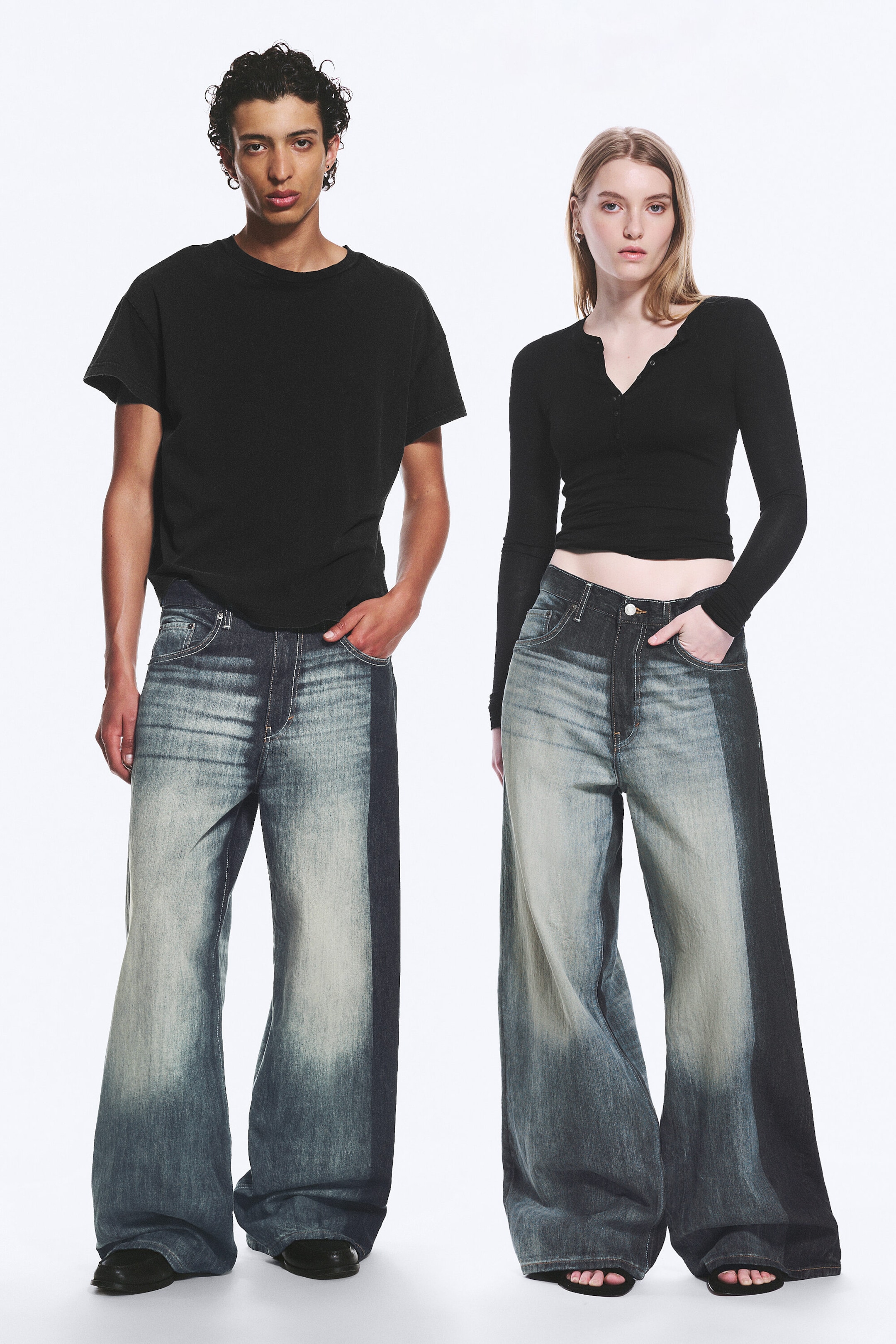 Laser Board Blue - Medium Blue - Solar Loose Wide Leg Unisex Jeans - 1