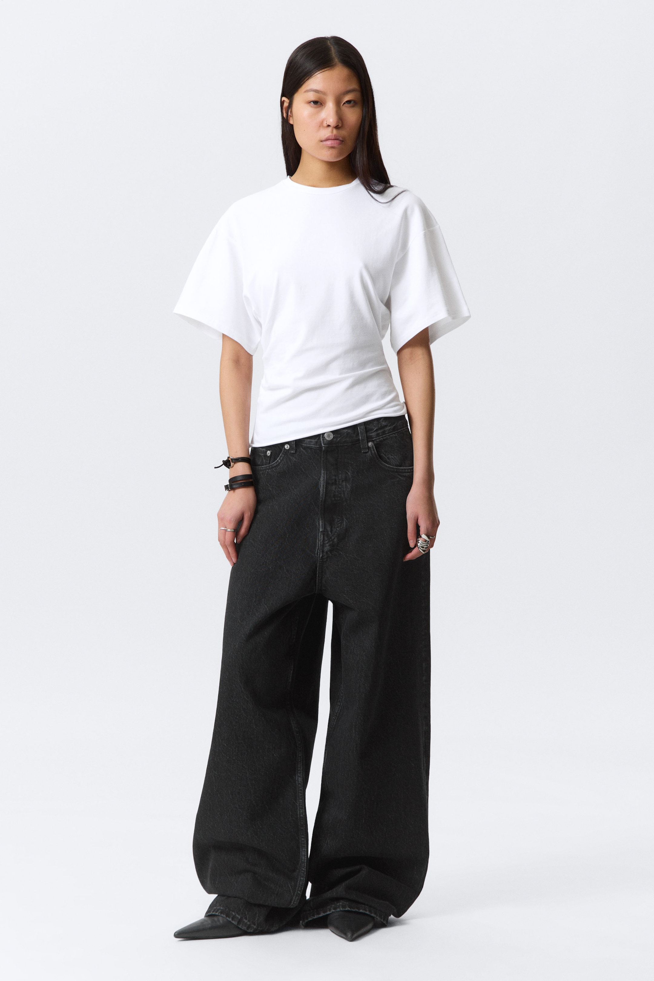 White - DRAPED FITTED T-SHIRT - 2