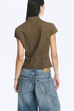 Dark Khaki Green - Asymmetrisk knappet topp - 2
