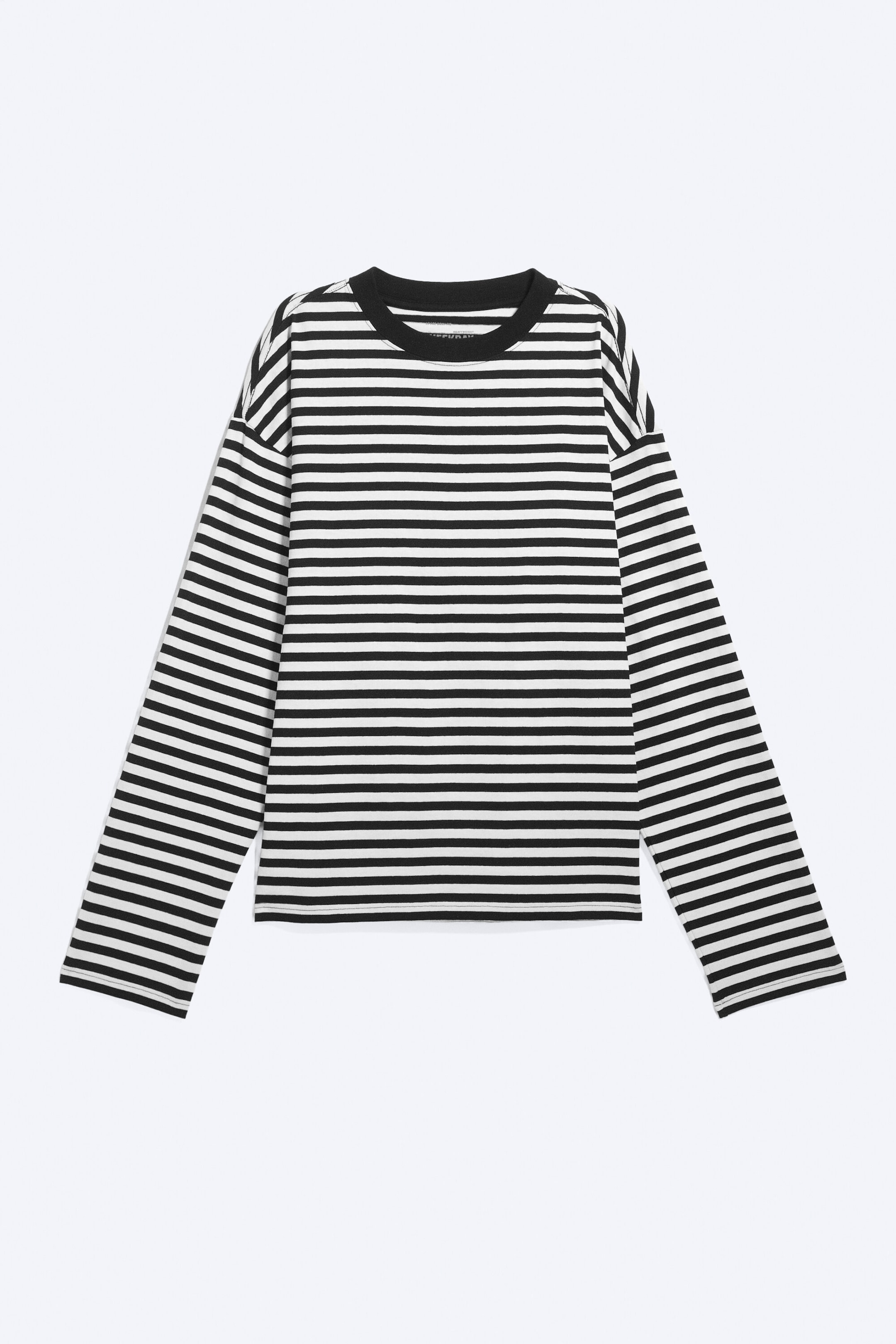 Striped White/Black - Loose Boxy Long-Sleeved T-shirt - 3