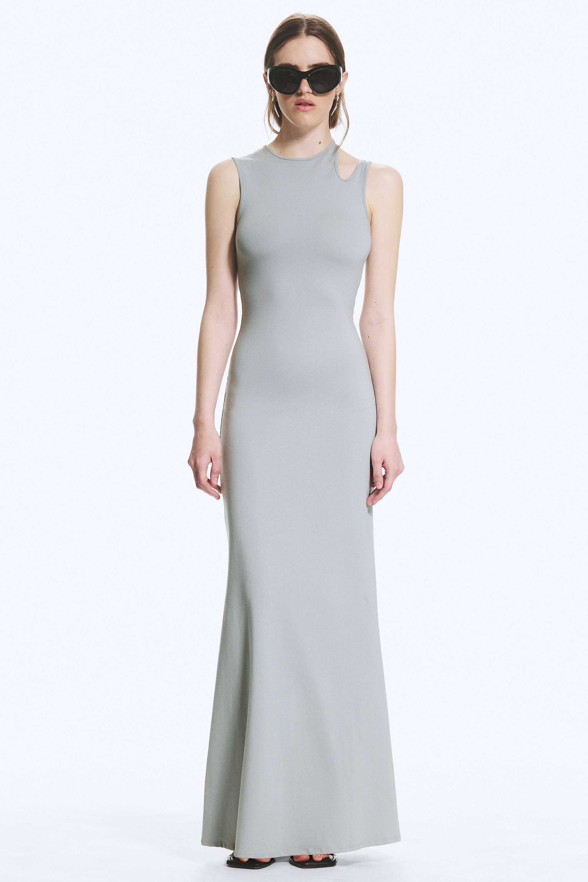 pleated sleeveless maxi dress - Grey Melange | Weekday WW