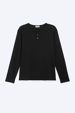 Black - Long-sleeved cotton henley - 4