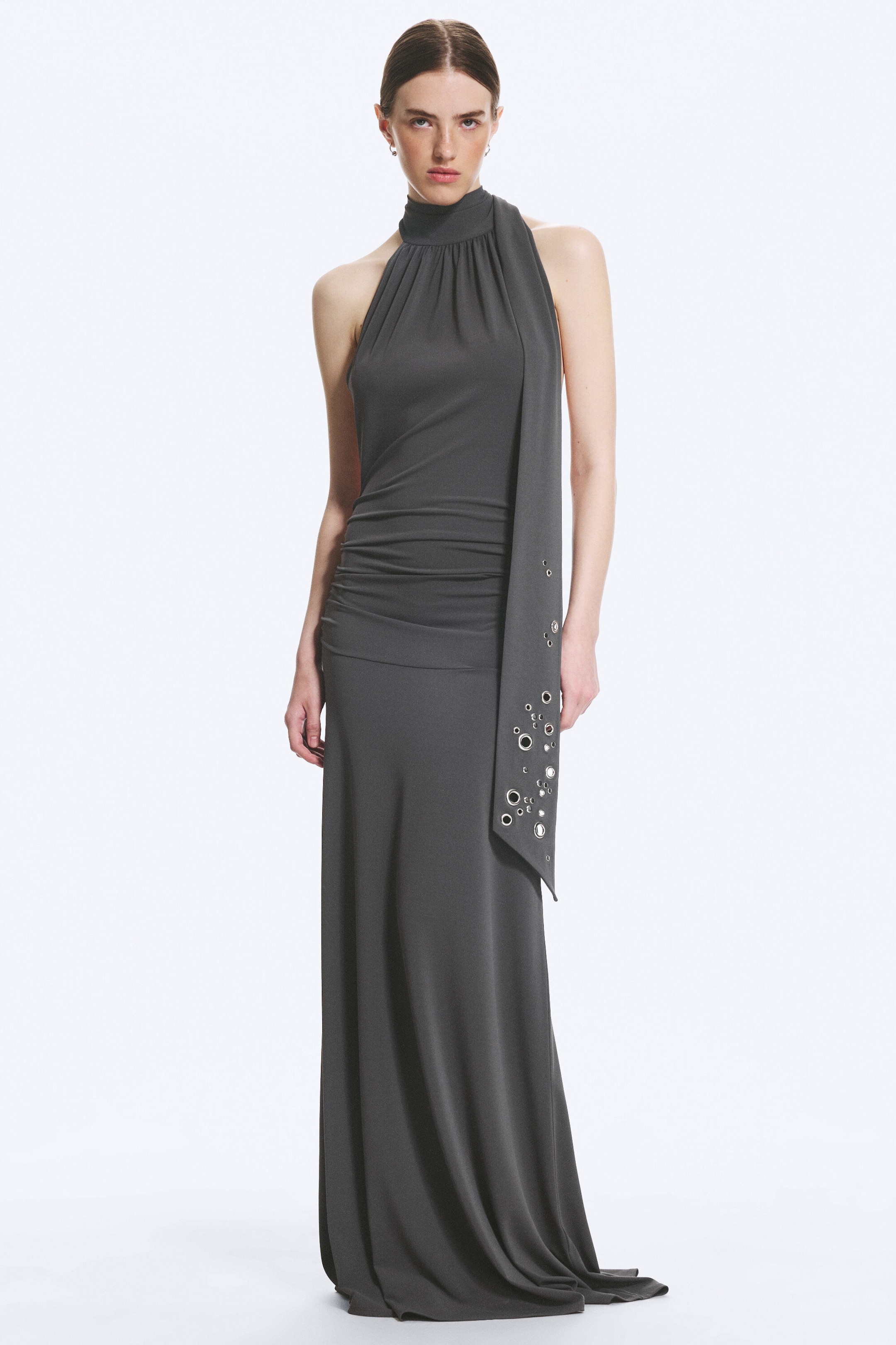 Dark Grey - Halter Maxi Dress - 1