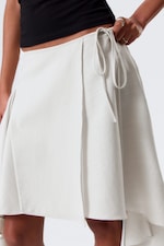 Light Beige - Asymmetric Mid Rise Wrap Midi Skirt - 1