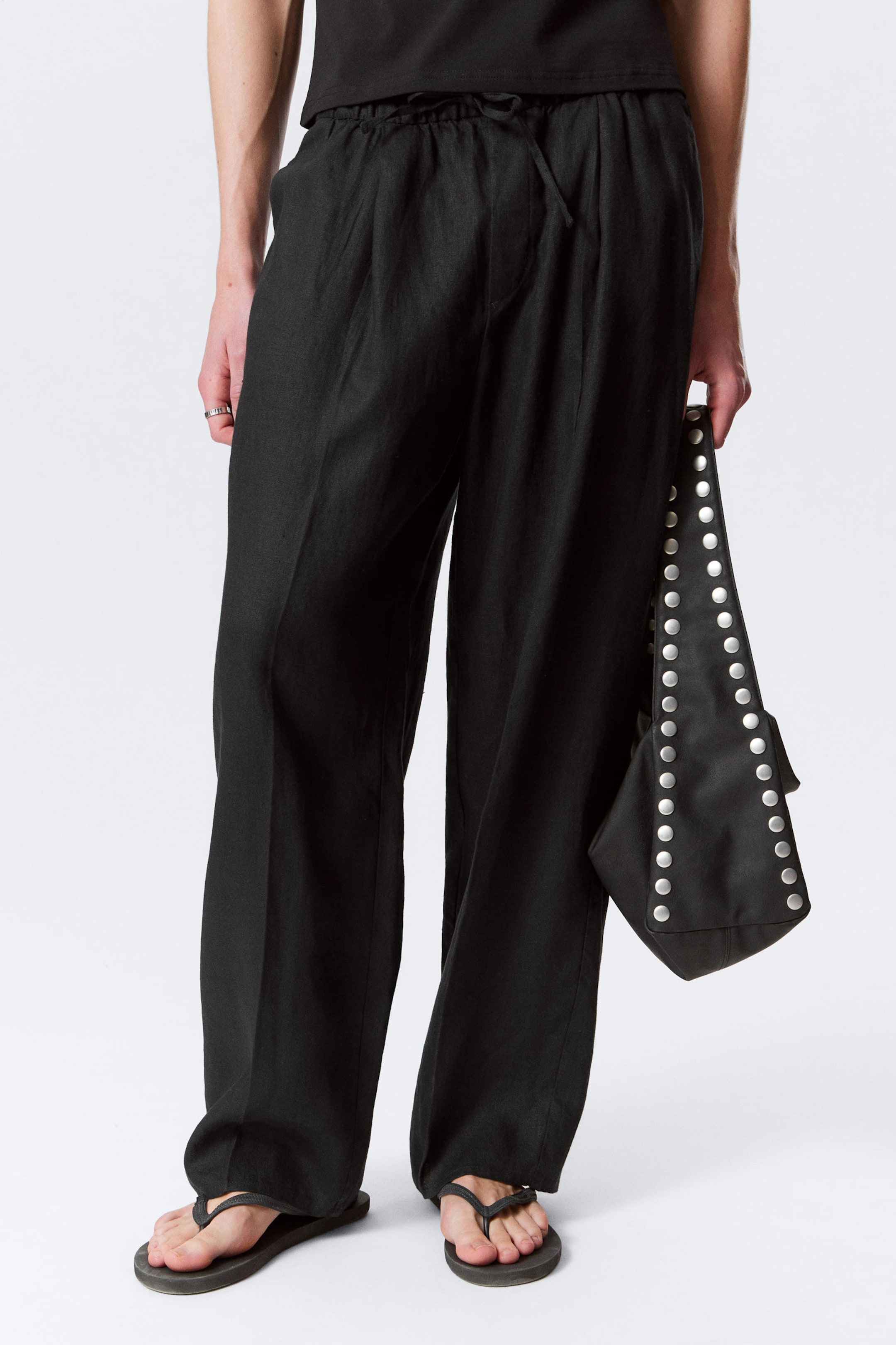 #272628 - Loose Fit Straight Leg Linen Trousers - 2