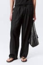 Schwarz - Locker geschnittene Leinenhose mit geradem Bein - 1