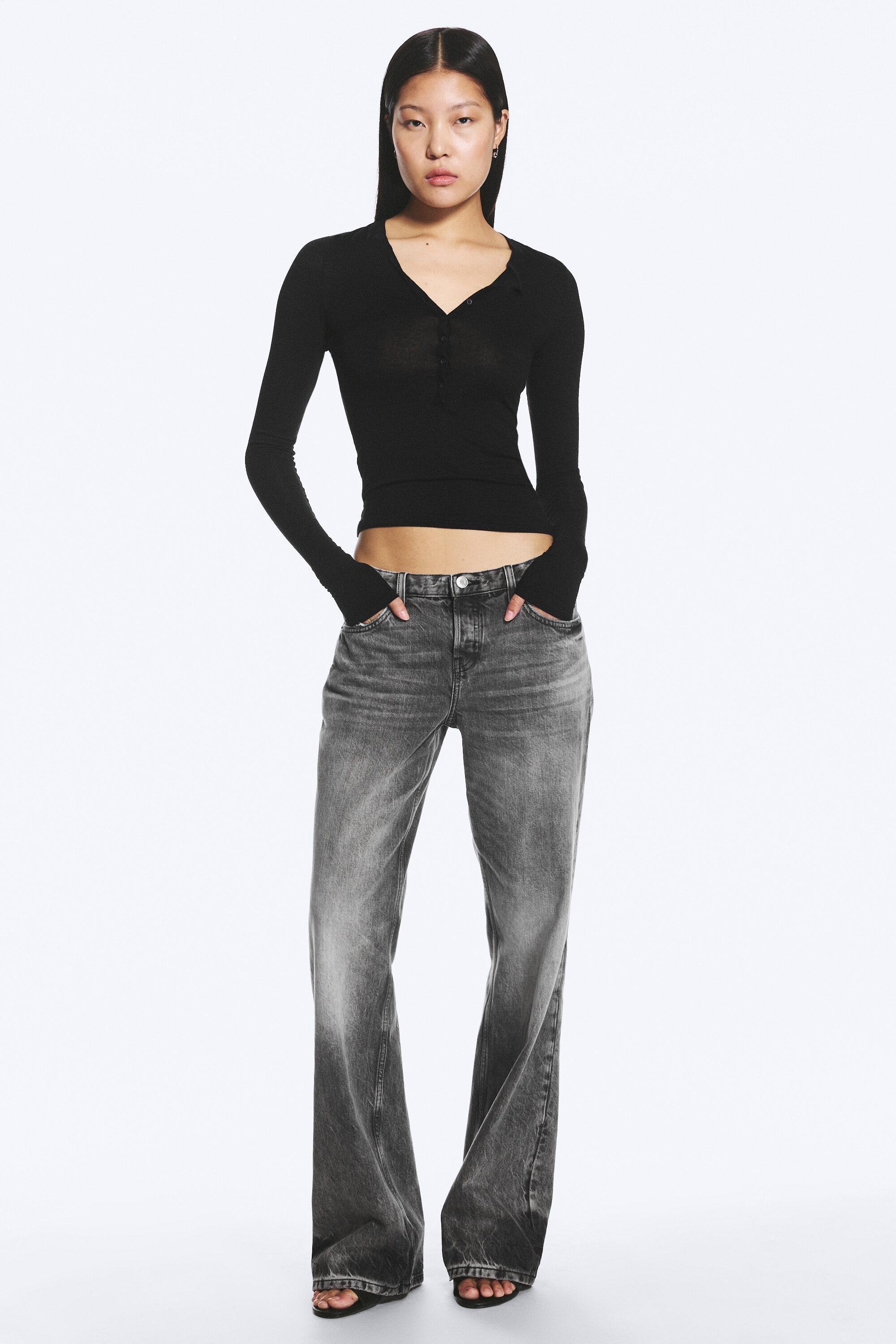 low-rise flared suiting trousers - Dark Grey Melange | Weekday WW