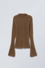 Brown - Hairy Mock Neck Sweater - 0