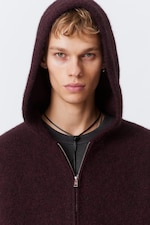 Donkerrood gemêleerd - Gebreide boxy hoodie van wolmix met rits - 2