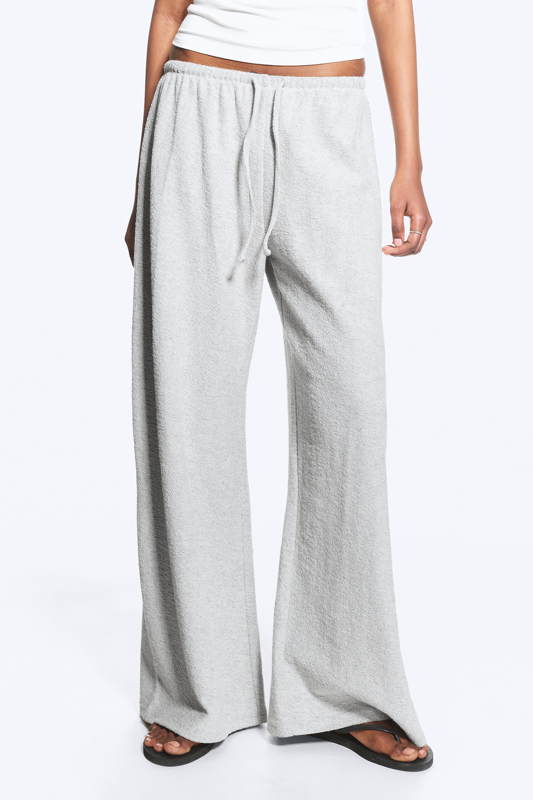 Ljus Gråmelerad - Vända Terry-byxor - 2