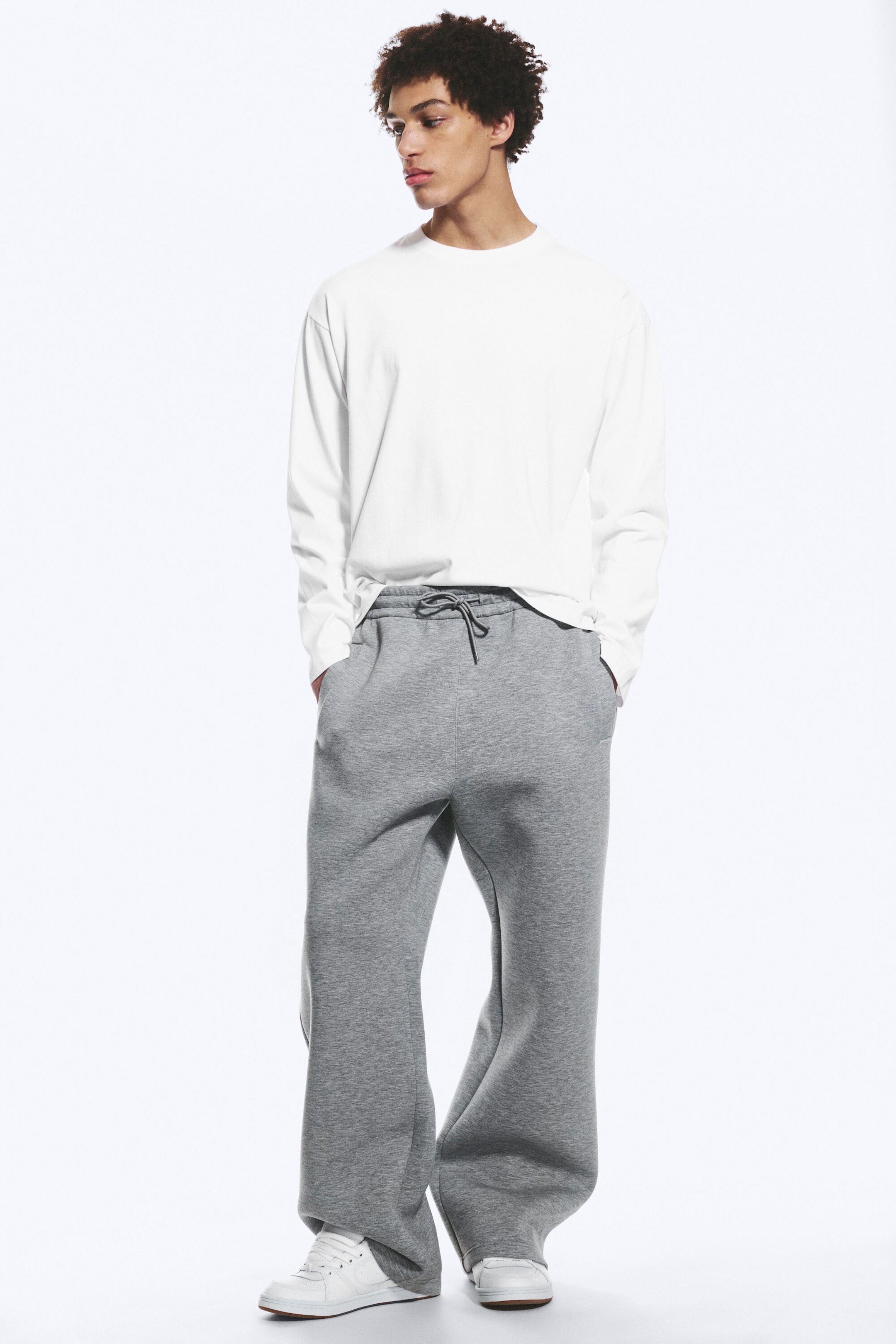 Grey Melange - Loose Fit Scuba Sweatpants - 3