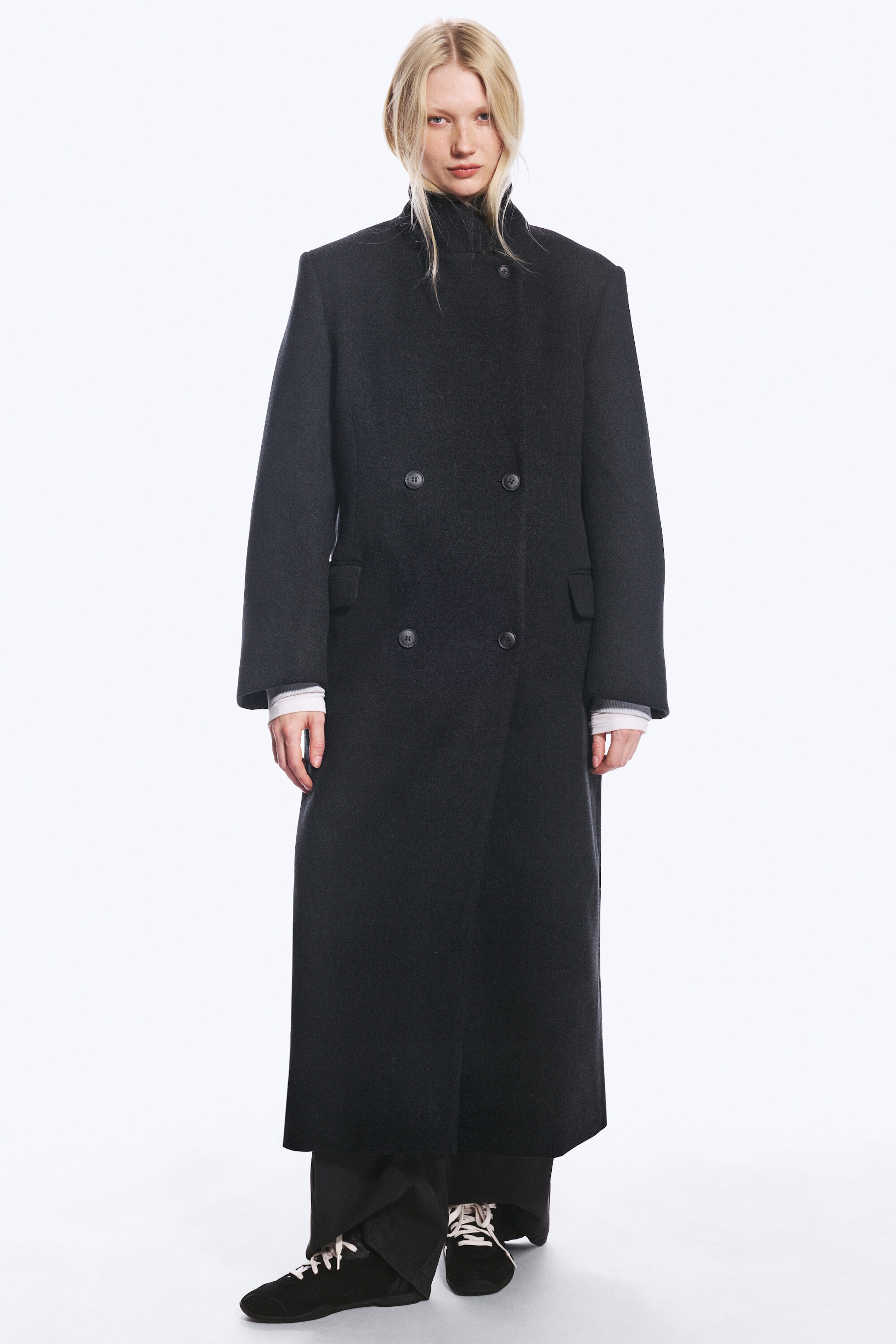 Dark Grey Melange - LOGAN DOUBLE-BREASTED WOOL-BLEND COAT - 3