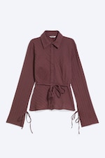 Striped Dark Purple - Tie‑Detail Cotton Shirt - 4