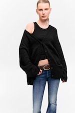 Black - Soft Knit V-Neck Cardigan - 1
