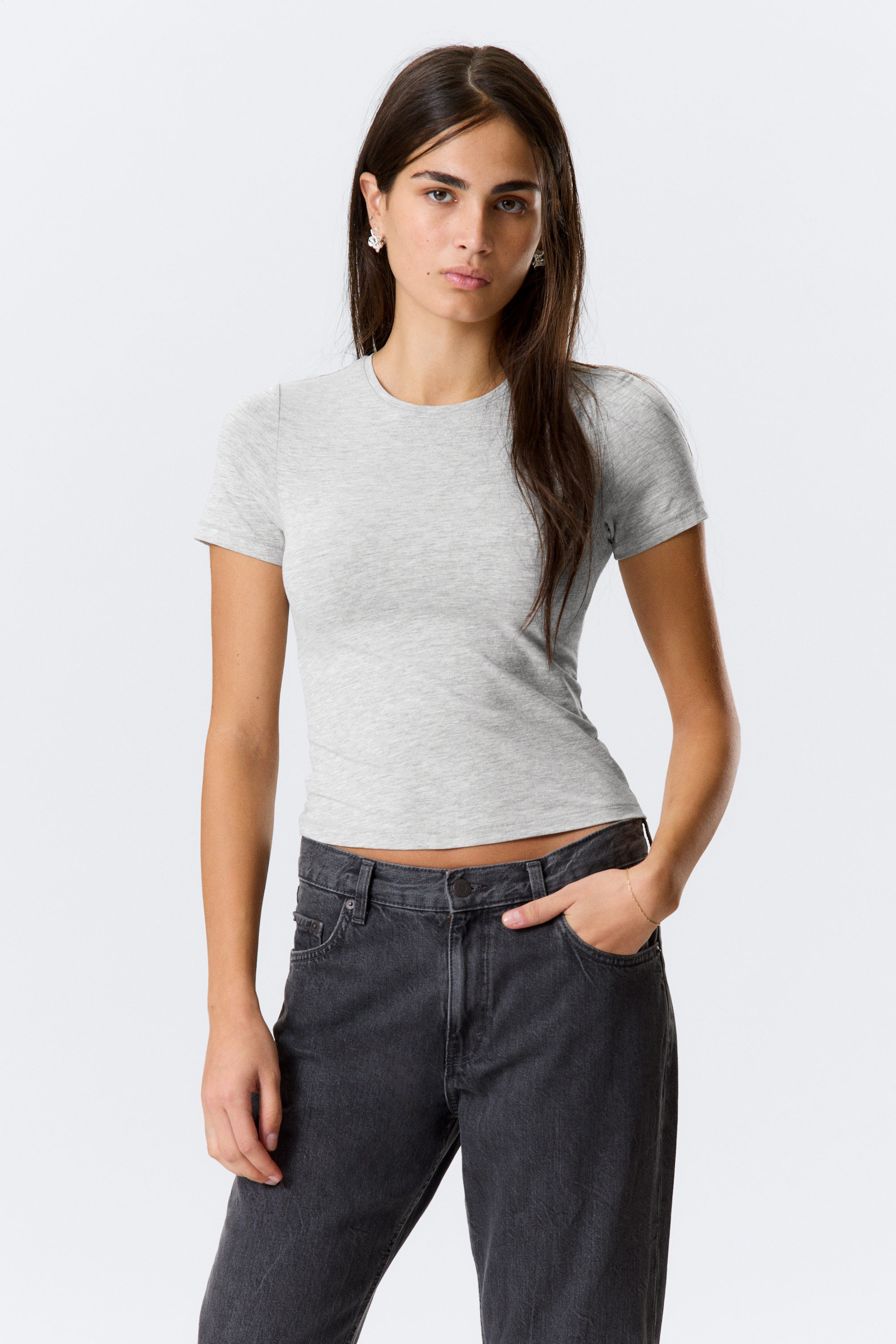 Grey - Slim Fitted T-shirt - 0