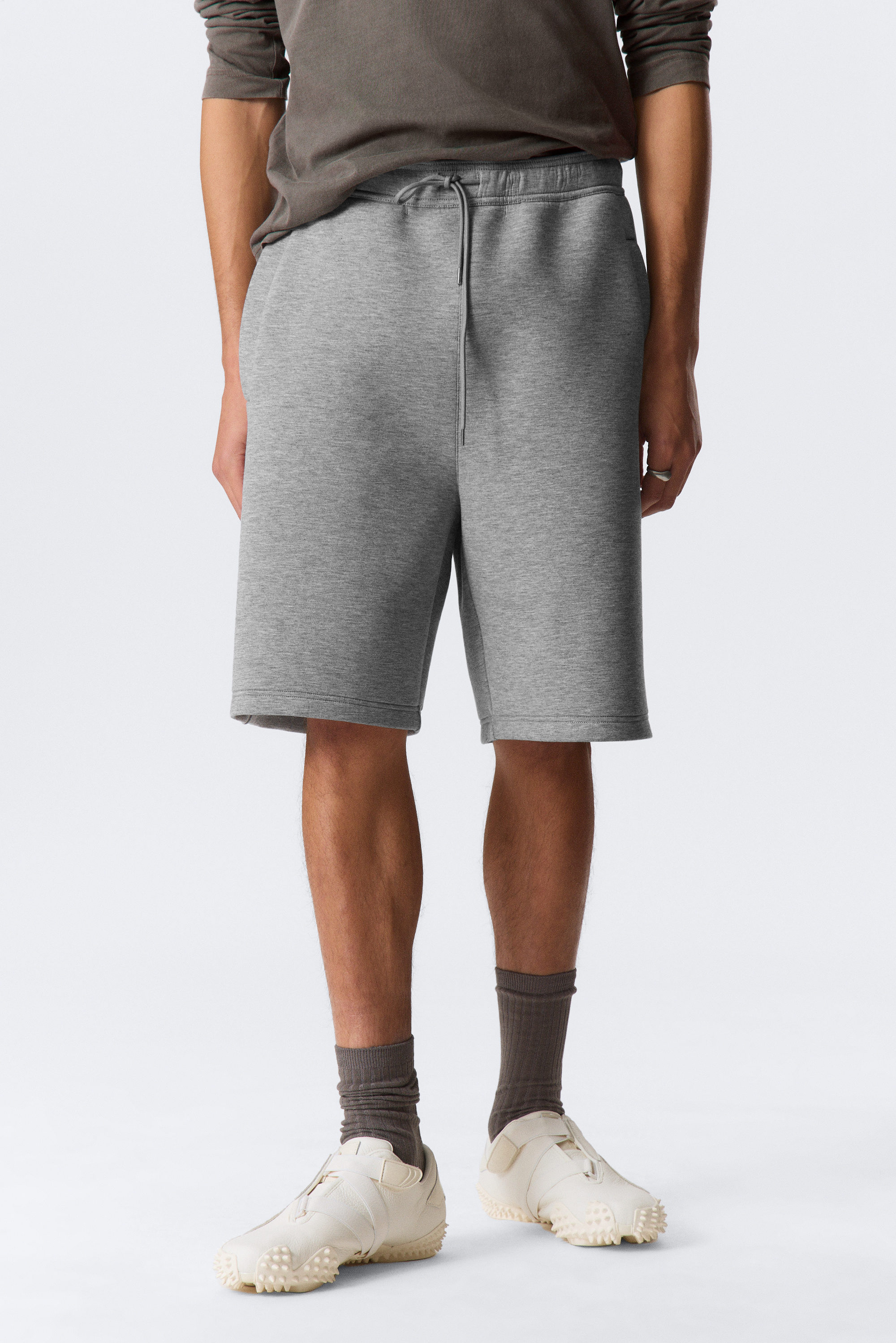 Grey Melange - Loose Fit Scuba Shorts - 2