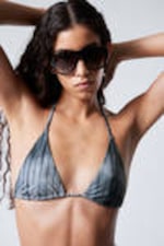 Striped Dark Blue - Strappy Printed Triangle Bikini Top - 0