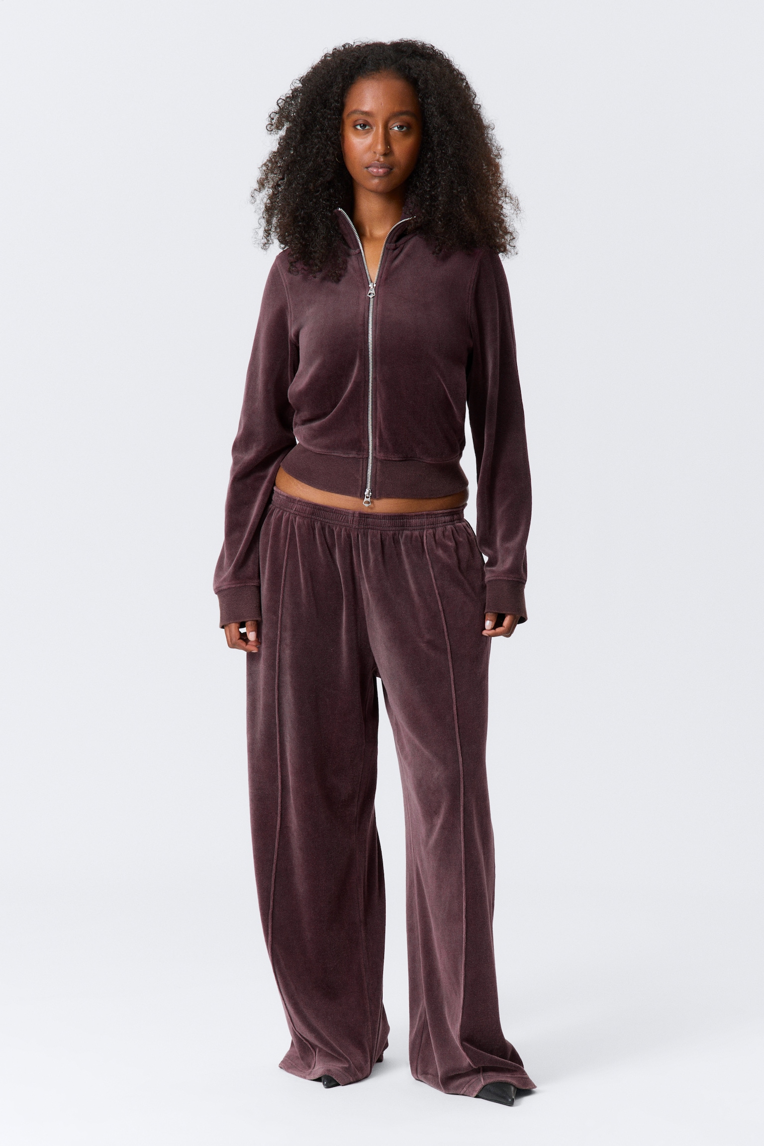 Washed Velvet Mini Jacket - Dark Plum - 4