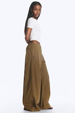 Dark Khaki - Low Rise Baggy Ripstop Trousers - 2