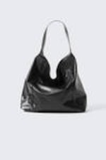 Black - Square Faux Leather Shoulder Bag - 0