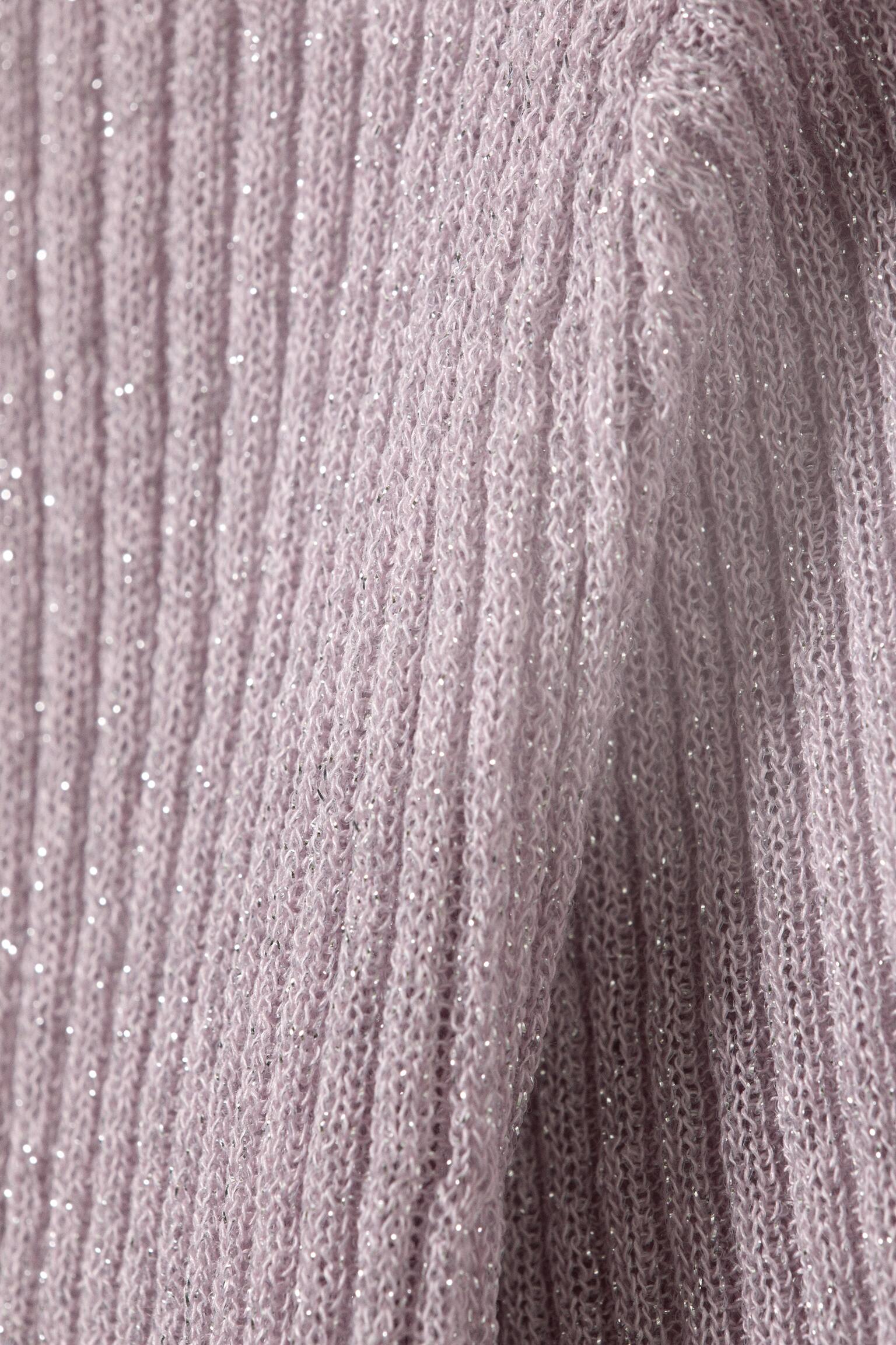 Pull ajusté en maille à col en V - Rose clair/Gris clair rayé - 3