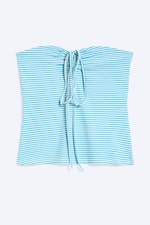 White & Turquoise Stripes - Halterneck Bandeau Top - 3