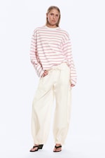 Blanc - Rayures roses/rouges - T-shirt en coton à manches longues - 1
