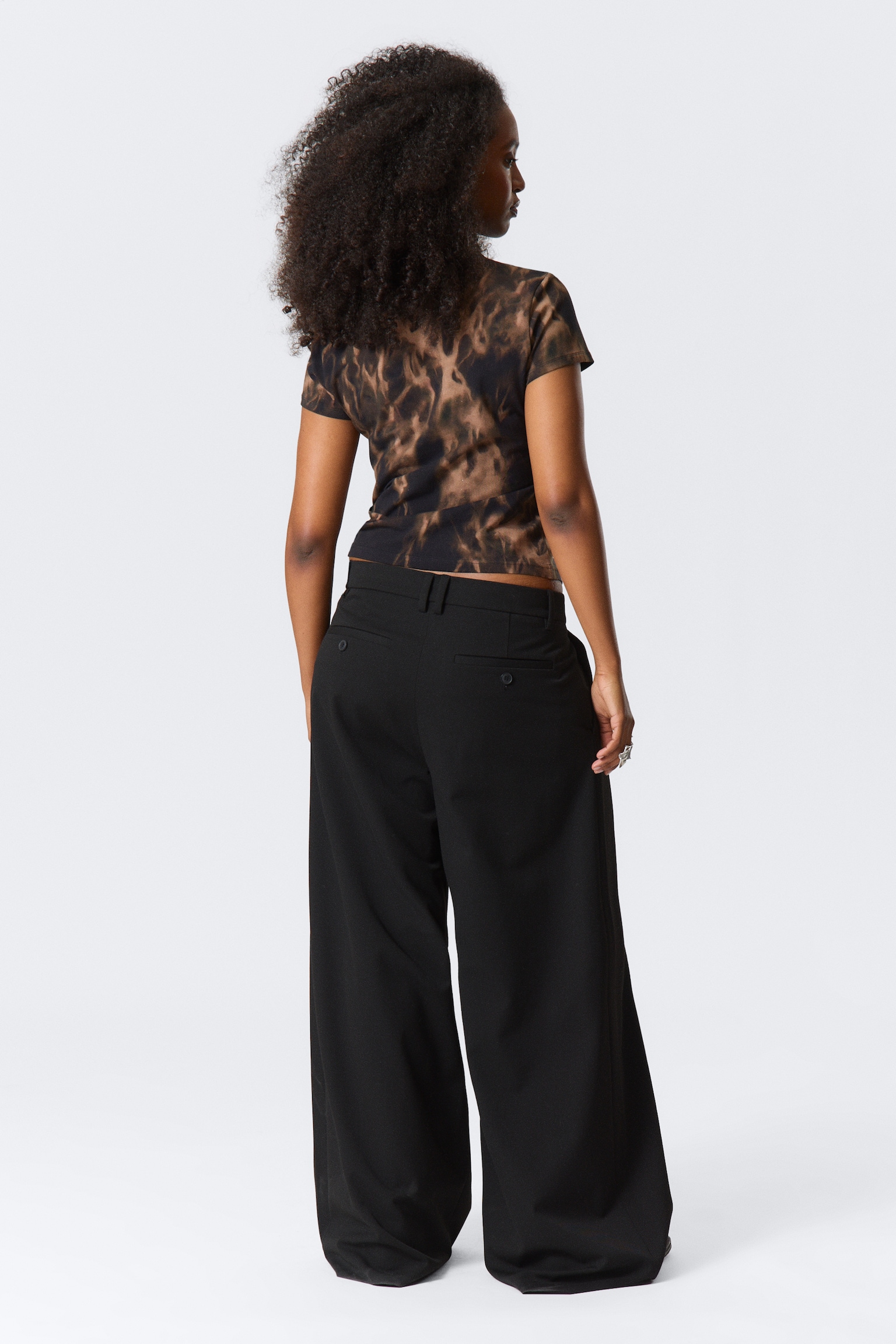Low Rise Wide Leg Pleated Suiting Trousers - Black/Dark Grey Melange - 5