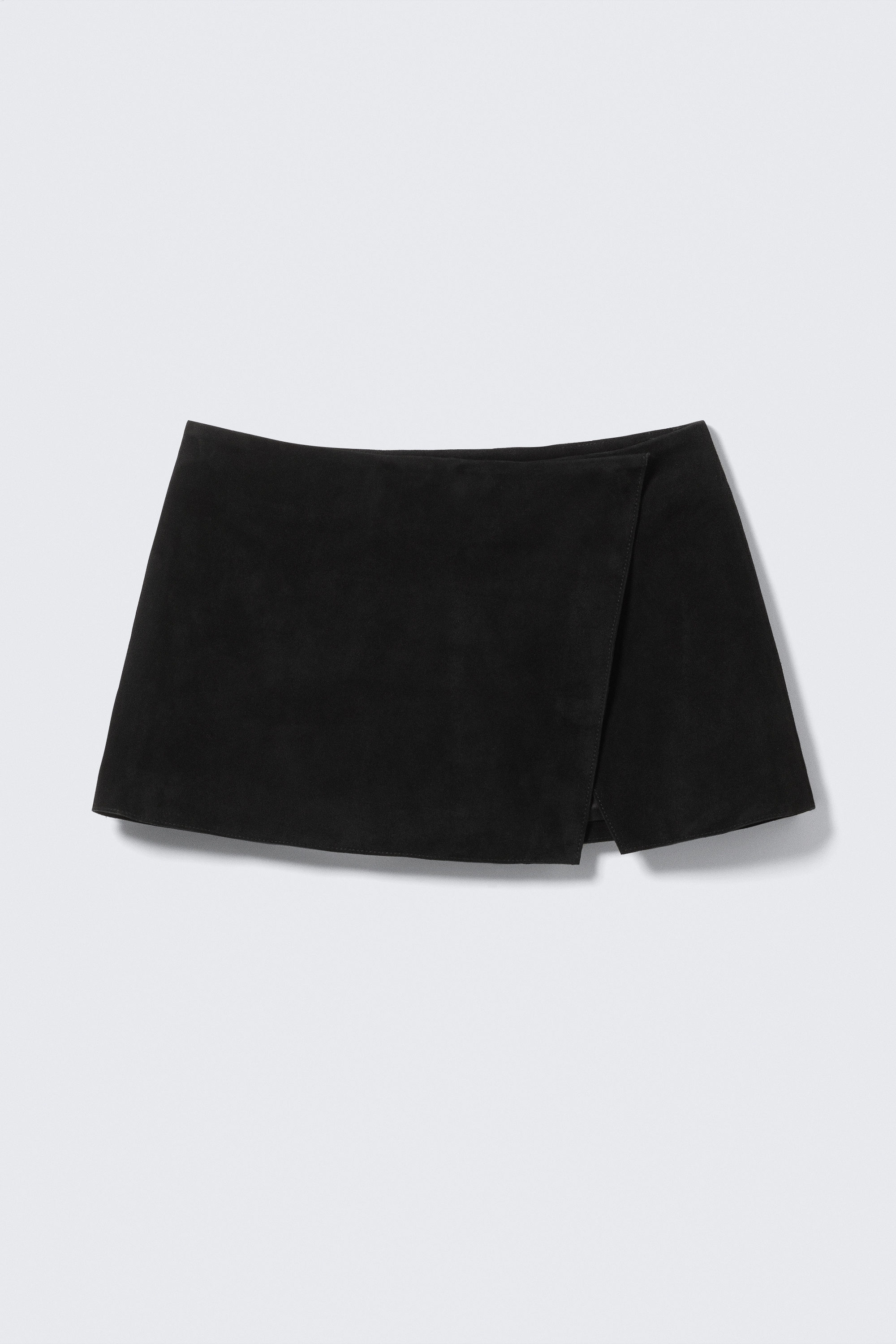 Black - Mini Suede Wrap Skirt - 5