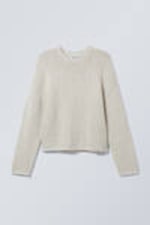 Beige - Kurzer Pullover aus schwerem Strick - 0