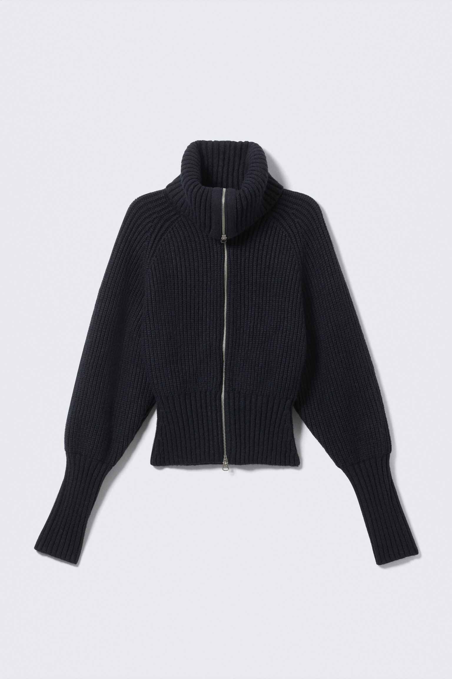 Slim Fit Ribbed Zip Cardigan - Dark Blue/Black - 2