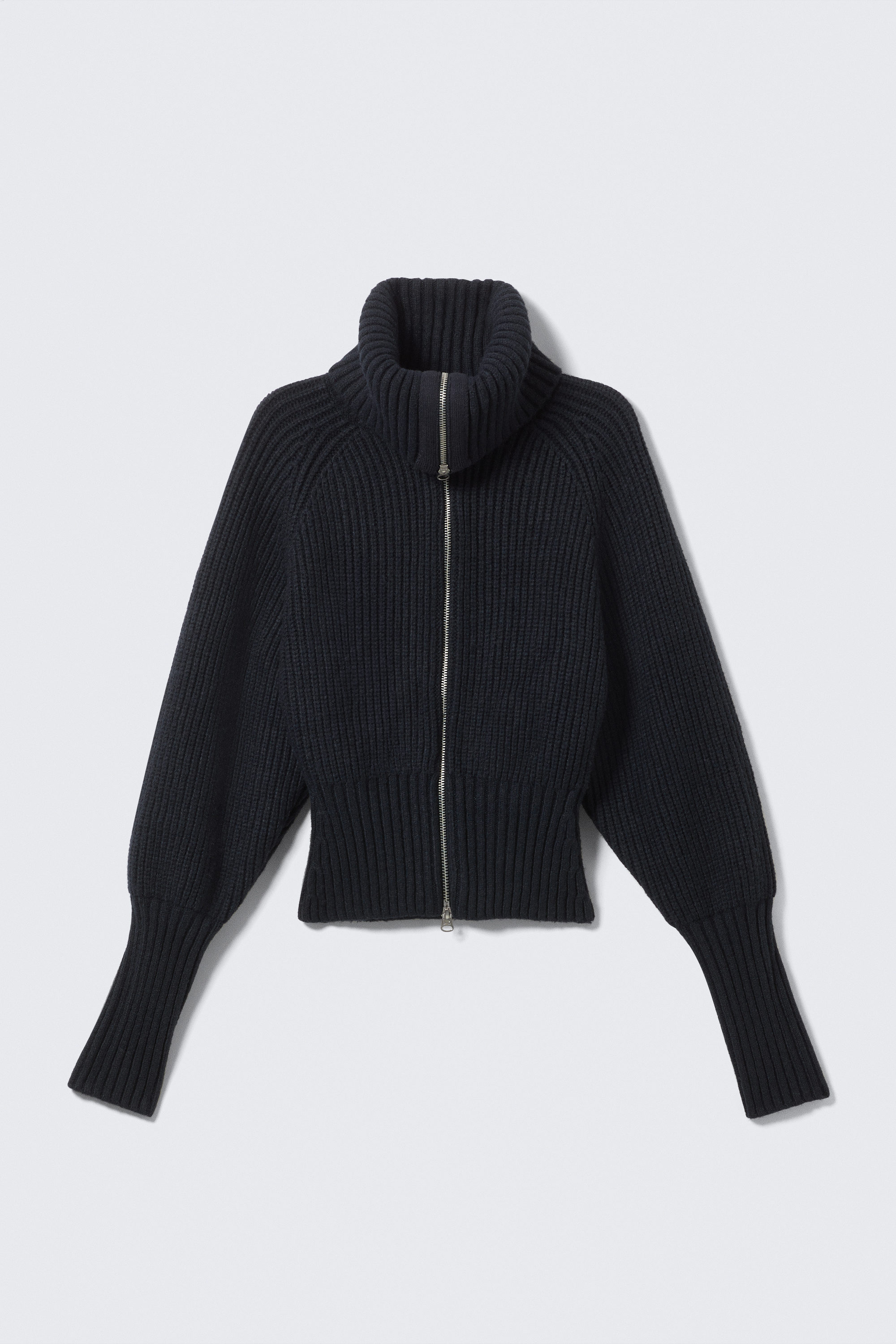 Dunkelblau - Gerippter Zip-Cardigan in schmaler Passform - 1