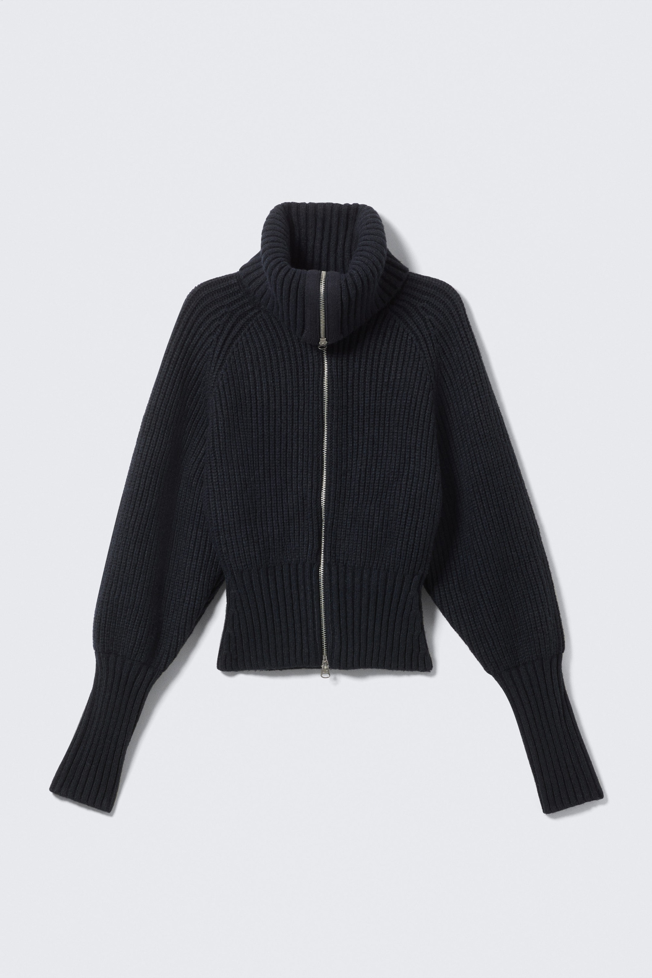 Dark Blue - Slim Fit Ribbed Zip Cardigan - 1