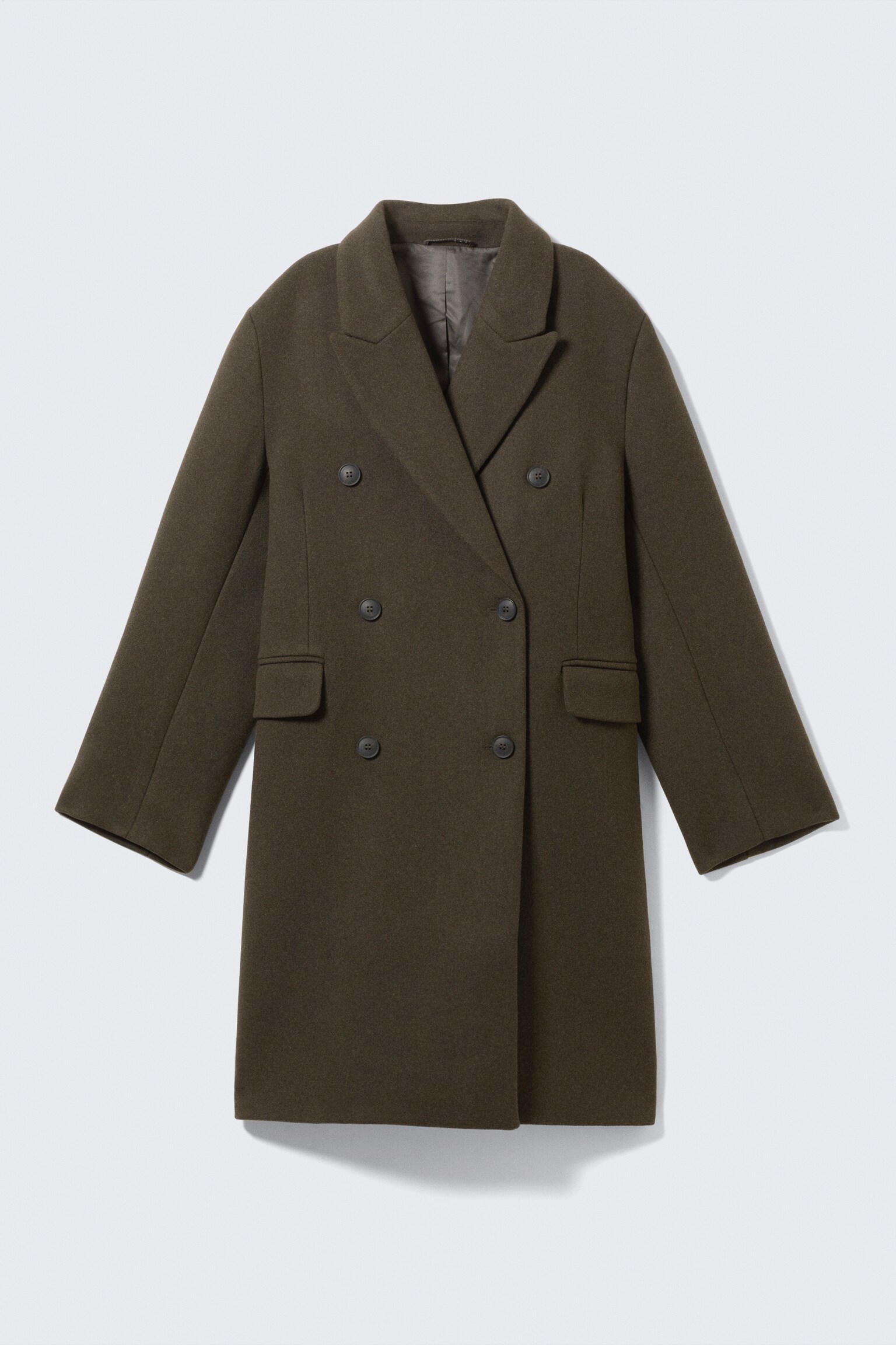 Oversized Knee-Length Wool-Blend Coat - Dark Khaki Green/Black - 2