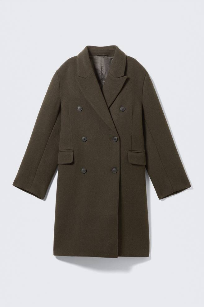 Logan Knee-Length Wool-Blend Coat - Dark Khaki Green/Black - 1