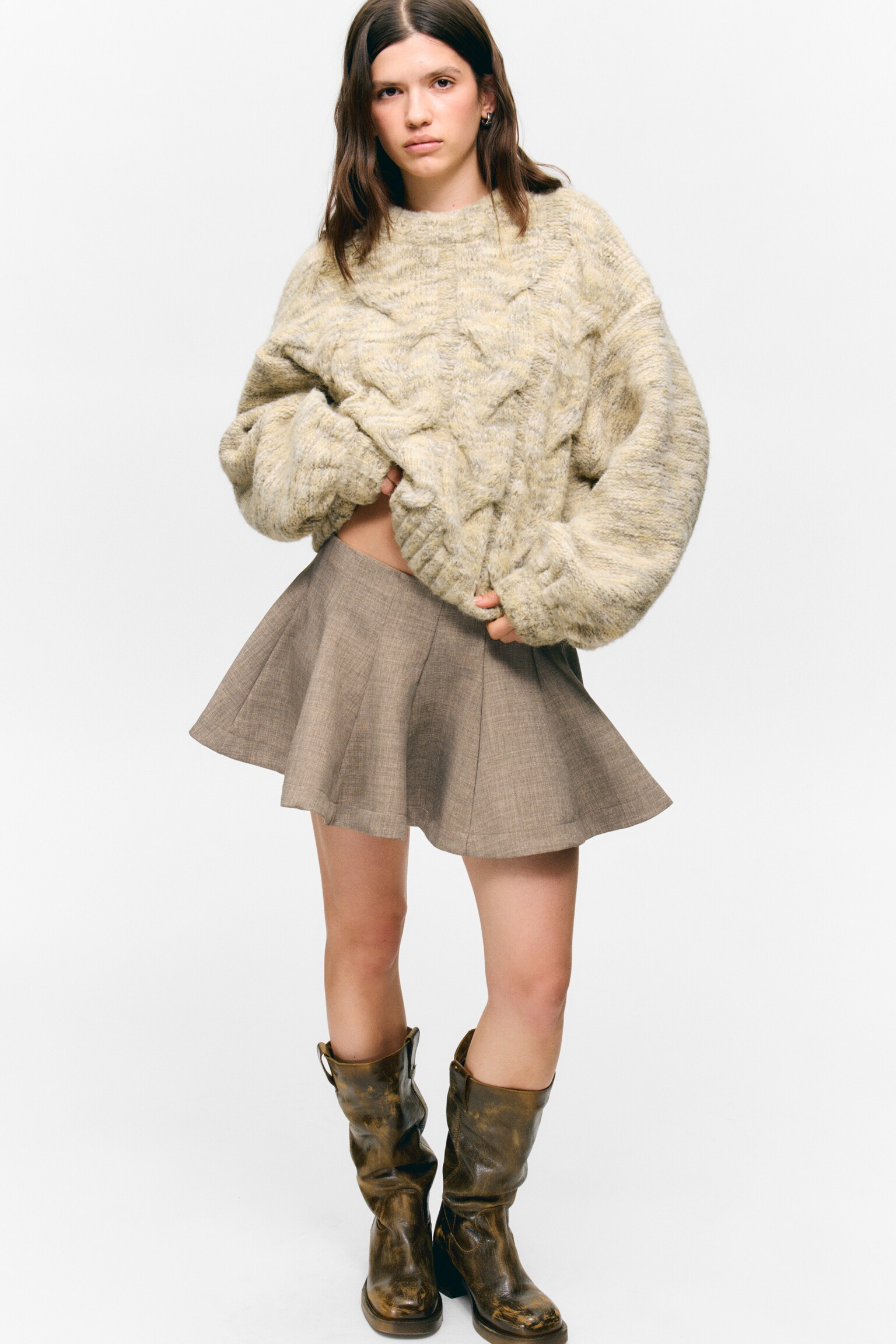 Pull en maille torsadée épaisse - Mélange jaune poussiéreux - 6