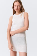 Silberfarben - Transparentes Strick-Minikleid mit Pailletten - 1