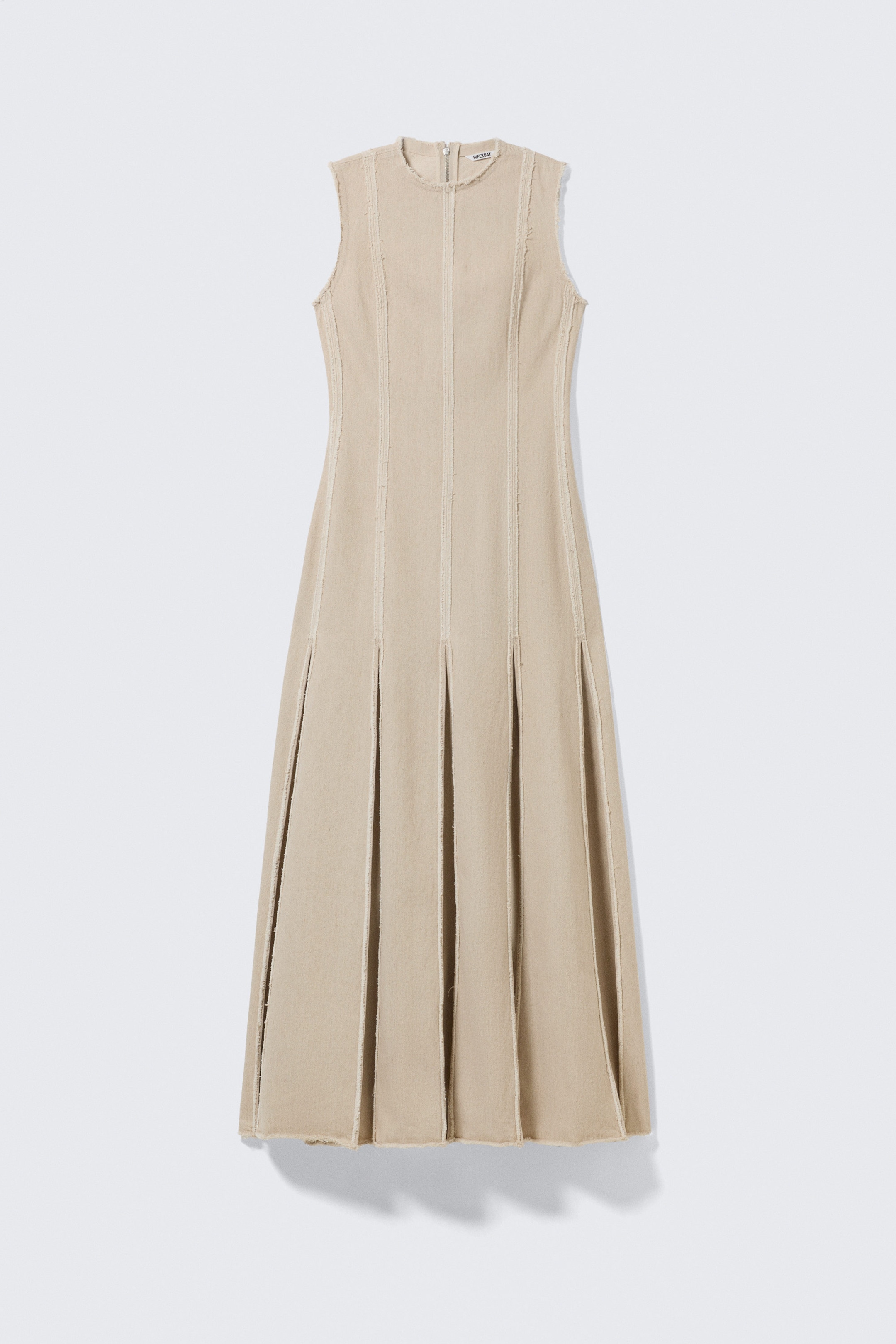 Light Beige - Sleeveless Linen-Blend Panelled Maxi Dress - 4